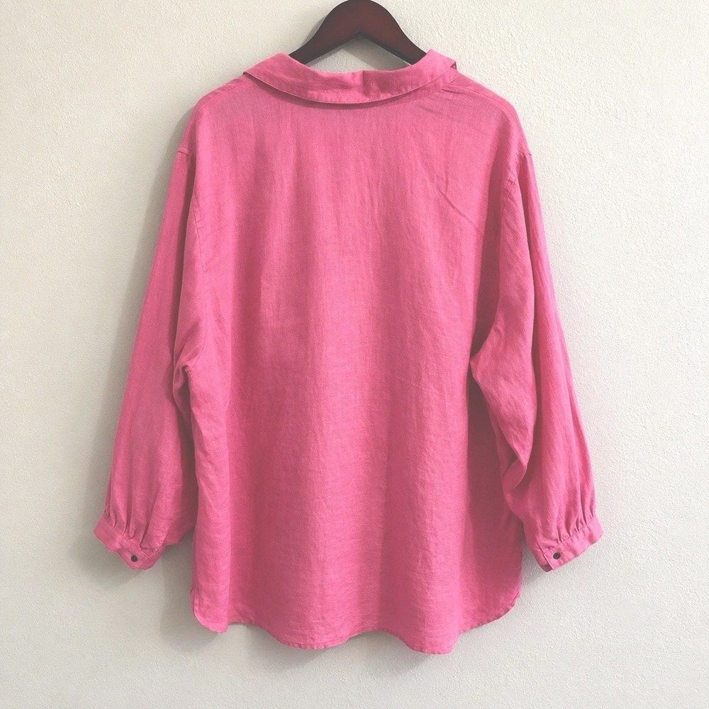J Jill Love Linen Shirt Womens 2X Watermelon Pink Button Front Tunic Top Coastal - Picture 6 of 14